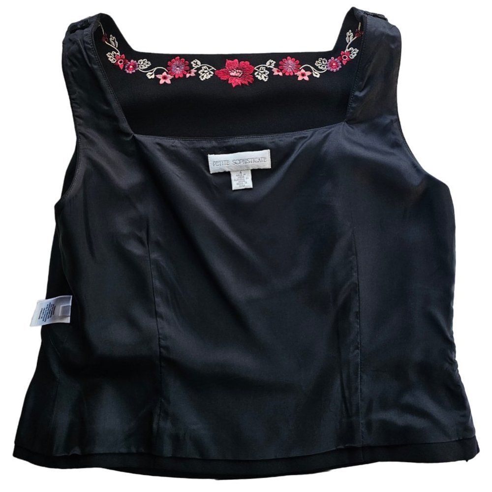 Petite Sophisticate Square-Neck Sleeveless Embroidered Top | NWOT | 4P | Black - Picture 13 of 16